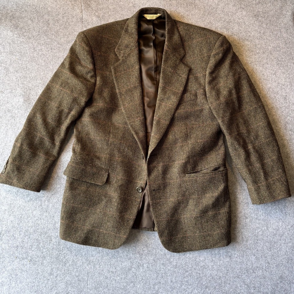 Evan-Picone Mens Brown Herringbone Windowpane Blazer Sport Coat Made in USA
